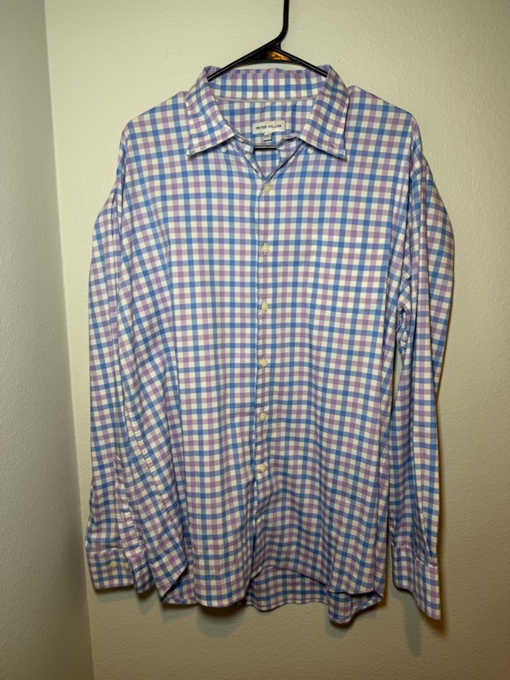 XL Peter Millar Purple and Blue Check Button-Up Dress Shirt